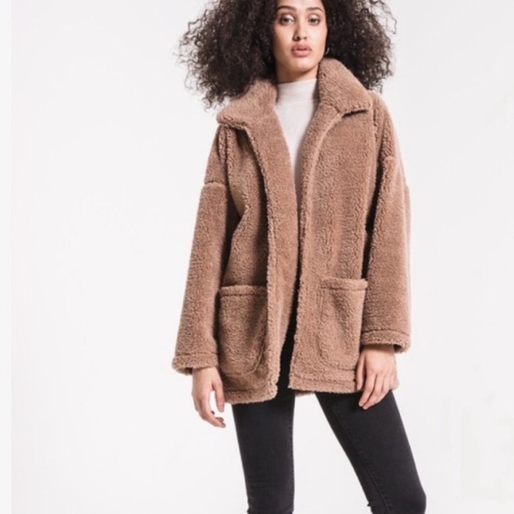 Z Supply Oversized Open Sherpa Jacket in Dusty Rose Size Extra Small